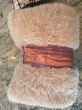 Urban Outfitters Blush Faux Fur Accent Pillow with Satin Tag